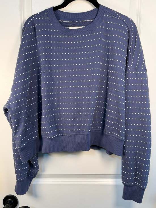 Aerie Tops - Aerie Blue Textured Dot Cropped Crewneck Sweatshirt